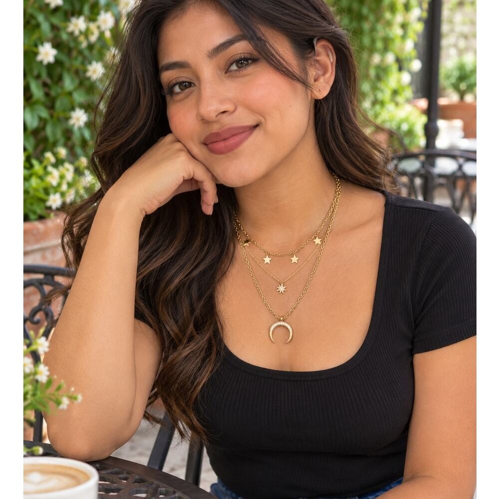 Gold-Tone Layered Star and Crescent Moon Necklace